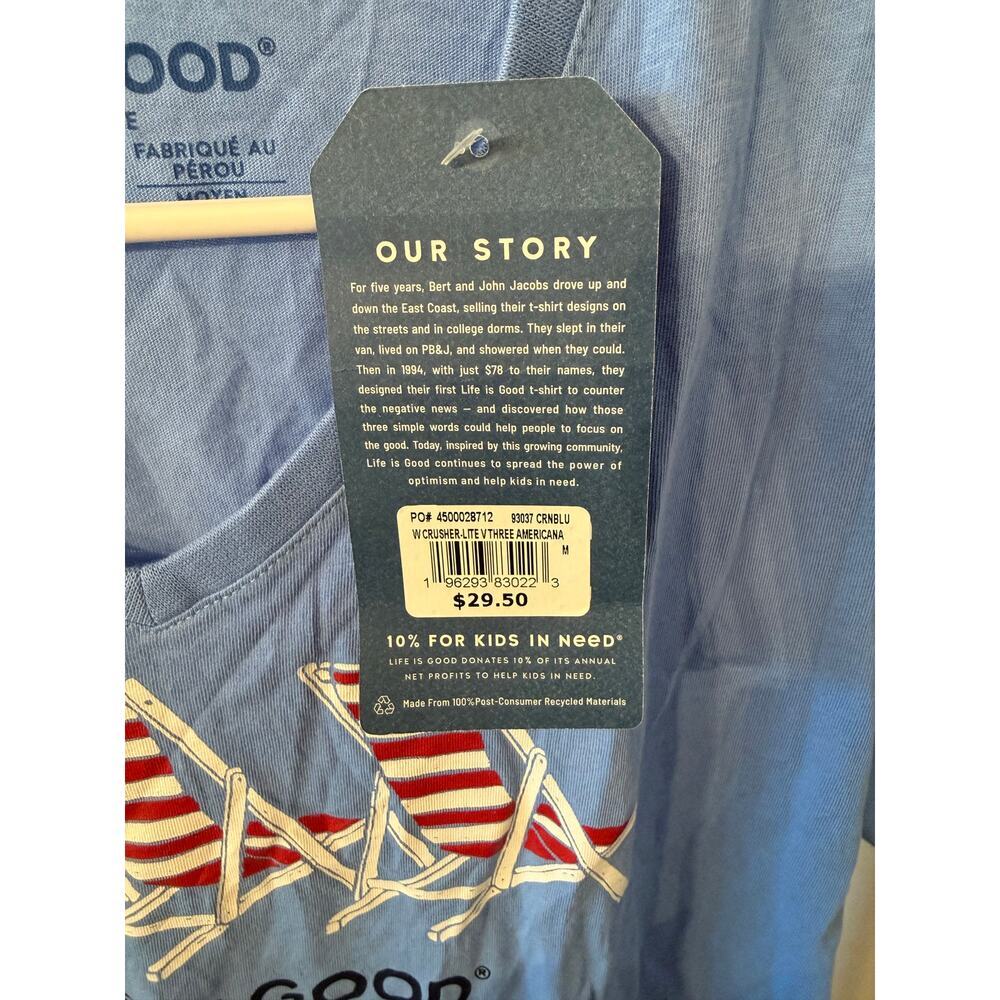 Life is Good Women's Cornflower Blue Crusher Lite V-Three Americana Tee Size M - Picture 5 of 5